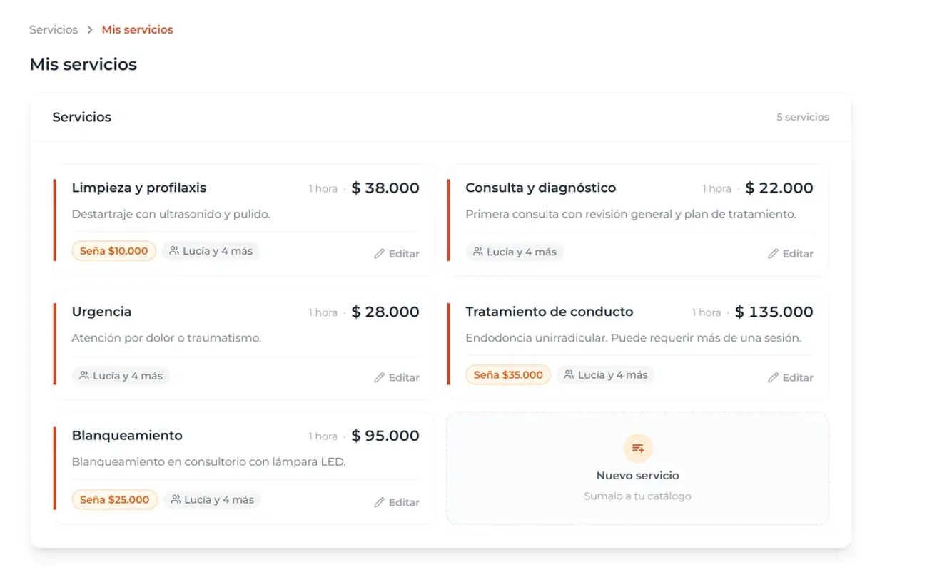 Servicios con seña configurada